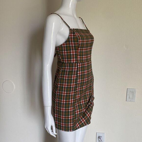 Urban Outfitters Green & Orange Monica Plaid Square Neck Mini Dress Size Small - Picture 5 of 12